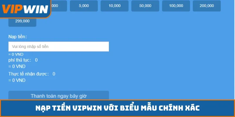 Nạp tiền VIPWIN với biểu mẫu chính xác